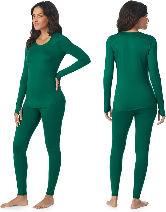 Cuddl Duds Womens Lightweight Breathable Everyday Active Base Layer Set - Long Sleeve Top & Leggings - Lounge Sets for Women