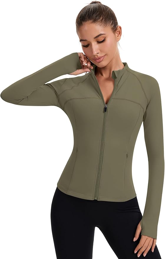 Rapbin Women's Full Zip Workout jackets Runing Slim Fit Athletic Tops With Thumb Holes