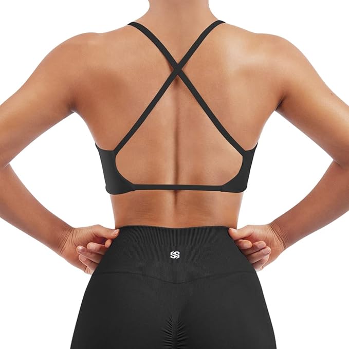 SUUKSESS Women 2 Piece Open Back Strappy Sports Bra Pack Twist V Neck Workout Crops