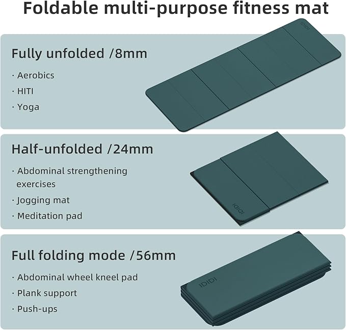 Foldable Yoga Mat Extra Thick 0.32 Inches-SGS Certified POE Material Exercise Mat, Non-Slip Design Fitness Mats, Multi-Purpose Workout Mats For Studio or Home Use