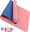 YOGATI® Yoga Mat with Strap with Alignment Lines. Home Workout Mat for Women, Men and Kids. Thick Non Slip Yoga Mat for Pilates and Fitness. Brown, Pink and Purple Yoga Mats