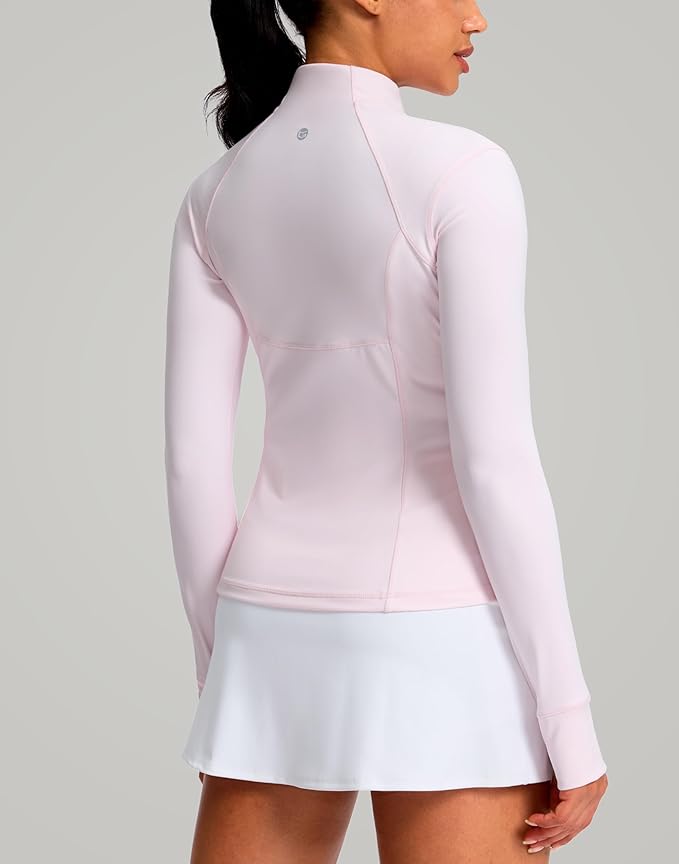 G Gradual Women's Workout Jackets Extended Waist Length Slim Full Zip 4 Pockets Athletic Jacket Spring Running Yoga Clothes