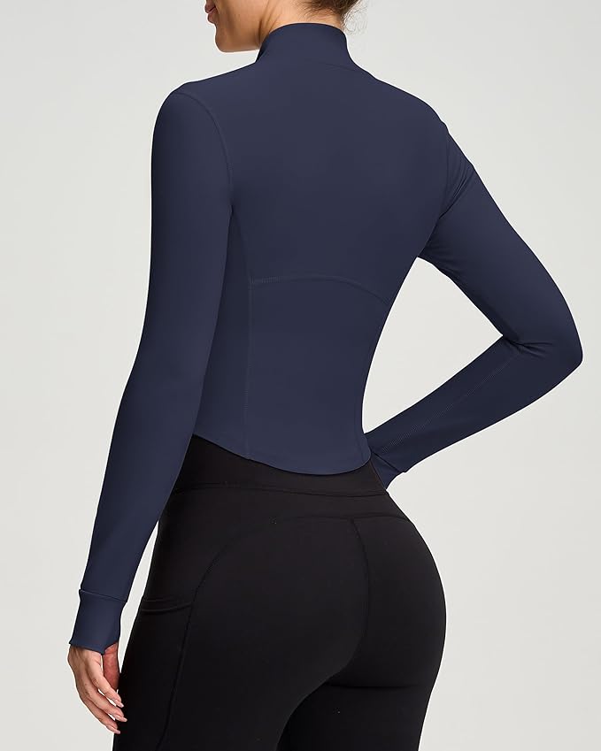 Women BBL Jacket Full Zip UP Workout Athletic Cropped Jacket wIth Thumb Holes Running Yoga Sportswear
