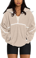 LASLULU Womens Half Zip Pullover Sweatshirt Sherpa Fleece Jacket Oversized Sweatshirts Warm Fuzzy Sweaters Pockets
