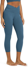 ODODOS Women's Cross Waist Yoga Leggings with Inner Pocket, 23"/25"/28" Gathered Crossover Workout Yoga Pants