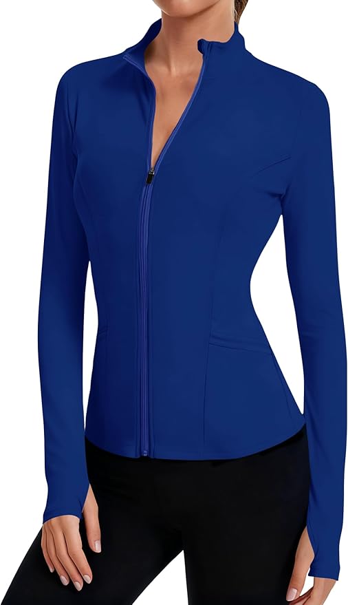 LOMON Women's Athletic Jackets Cropped Long Sleeve Workout Tops Yoga Zip Up Jackets Gym Tops Golf Shirts