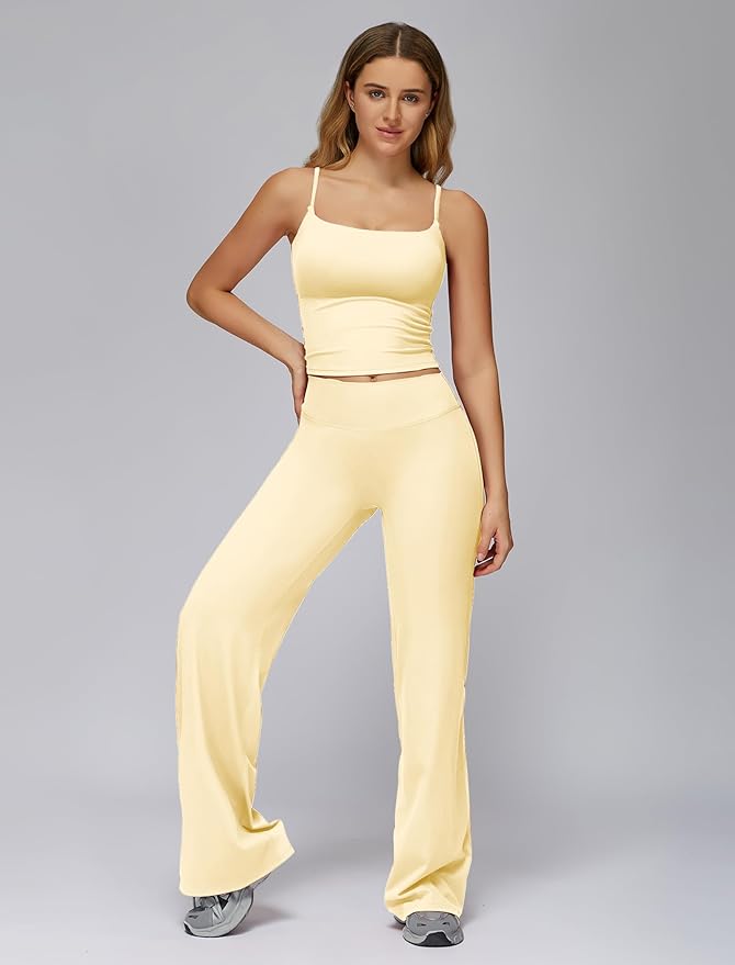 ABOCIW Womens Workout Sets 2 Piece Spaghetti Straps Crop Top Straight Leg Yoga Pants Yoga Pilates Outfits