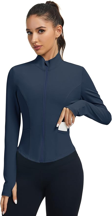 LOMON Women's Athletic Jackets Cropped Long Sleeve Workout Tops Yoga Zip Up Jackets Gym Tops Golf Shirts