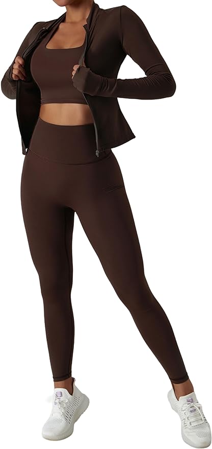 Yknktstc Womens Two Piece Tracksuit Set Long Sleeve Zipper Jacket with Athletic High Waist Leggings Workout Outfit