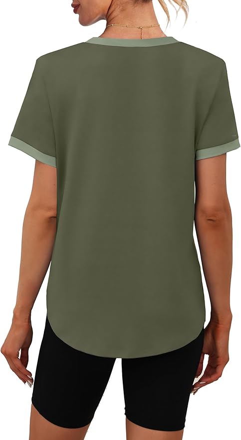 Womens Workout Tops Summer Short Sleeve Shirts Athletic Color Block Gym Clothes Outfits Sun Protection UPF 50+ T Shirts