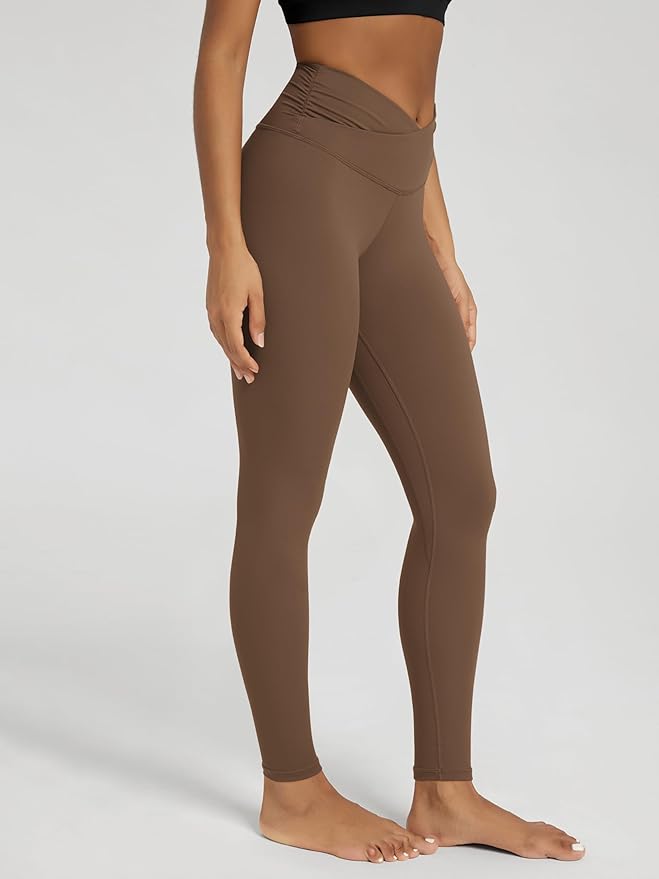 ODODOS Women's Cross Waist Yoga Leggings with Inner Pocket, 23"/25"/28" Gathered Crossover Workout Yoga Pants