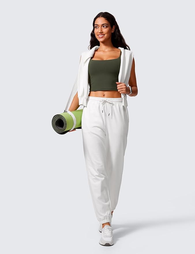 CRZ YOGA Butterlift Adjustable U Back Crop Tank Tops for Women - Padded Camisole Scoop Neck Workout Longline Sports Bras
