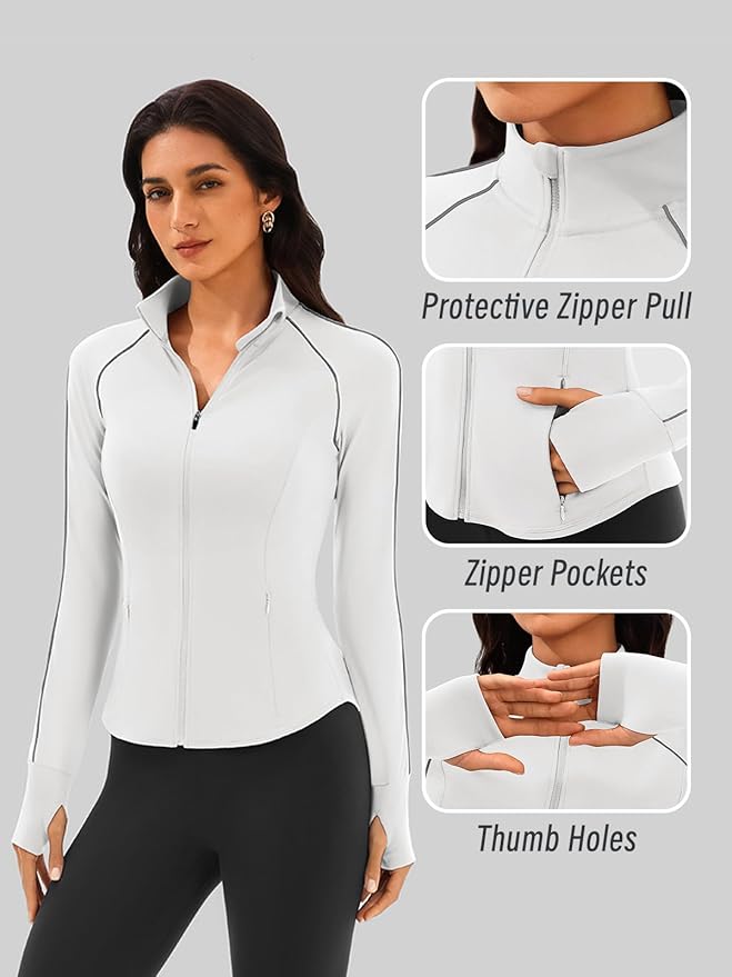 Cropped Workout Jackets for Women Running,Lightweight Yoga Tops Athletic Jacket Slim Fitted,Full Zip Up with Pockets