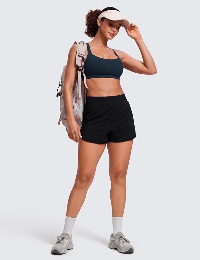 CRZ YOGA Naked Feeling Strappy Sports Bras for Women - Criss Cross Back Wireless Padded Cami Yoga Workout Top