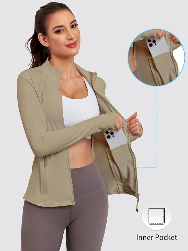VUTRU Women Athletic Jacket Fitted Workout Running Zip Up Track Coat Layer with Thumb Holes Pockets for Yoga Gym Travel