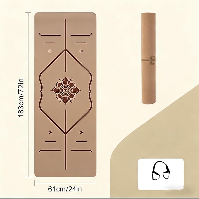 Cork Yoga Mat extra thick 6mm TPE Yoga Mat 72x24 Inch High Density Non-Slip Workout Mat Super Grip Quick-Dry for Hot Yoga, Home Gym