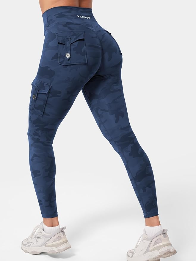YEOREO CoreFlex Workout Cargo Leggings with Pockets for Women Hidden Scrunch Butt Lifting Leggings Gym Yoga Pants