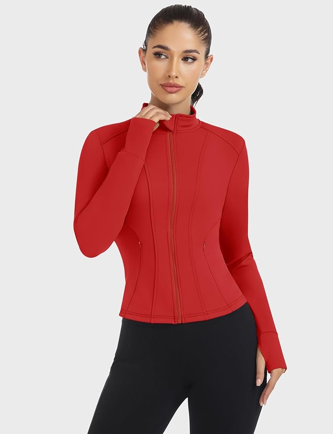 Loovoo Women's Workout Jacket Lightweight Zip Up Athletic Jackets Cropped Slim Fit Running Yoga Tops with Pockets