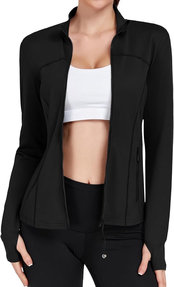 Women's Workout Jackets Full Zip Running Yoga Jackets Lightweight Athletic Clothes with Thumb Holes