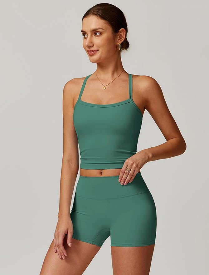 QBGJTD Two Piece Workout Sets For Women Tank Top Matching High Waist Booty Lifting Shorts Gym Yoga Active Wear Outfits
