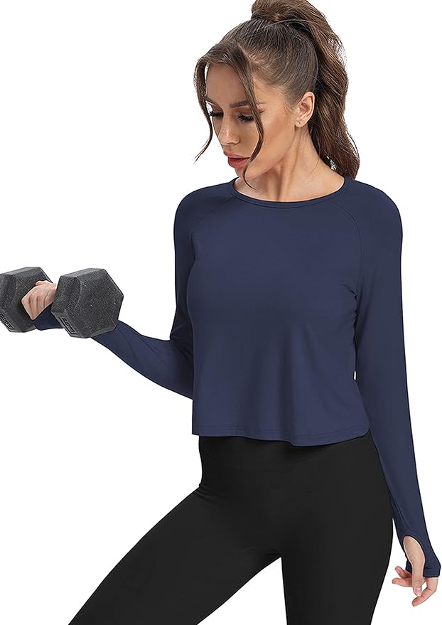 Bestisun Long Sleeve Athletic Workout Shirts Sports Yoga Gym Crop Tops for Women