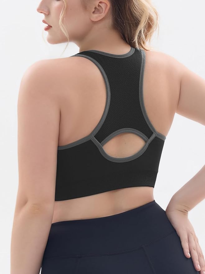 FITTIN Racerback Sports Bras for Women - Padded Comfortable Seamless Support for Yoga Workout Gym - for Plus Size Large Bust