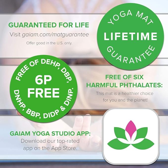Gaiam Yoga Mat - Premium 5mm Solid Thick Non Slip Exercise & Fitness Mat for All Types of Yoga, Pilates & Floor Workouts (68" x 24" x 5mm)