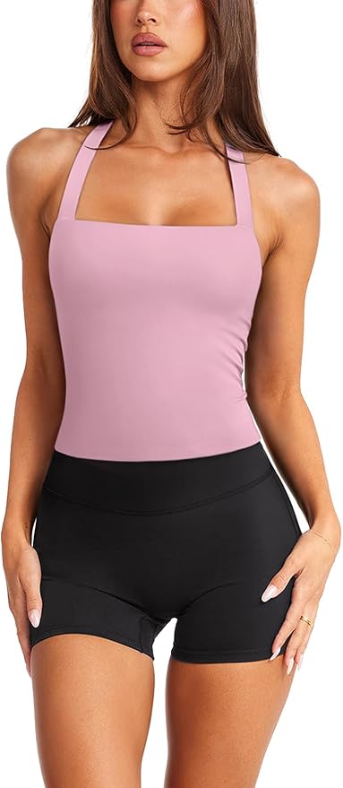 LASLULU Womens Sexy Halter Sports Bra Workout Tops Wirefree Sleeveless Gym Yoga Tank Tops Y2k Casual Crop