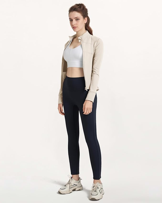 Gacaky Women's Slim Fit Workout Running Track Jackets Full Zip-up Yoga Athletic Jacket with Thumb Holes