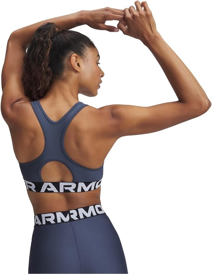 Under Armour Womens HeatGear Authentics Mid Impact Branded Sports Bra