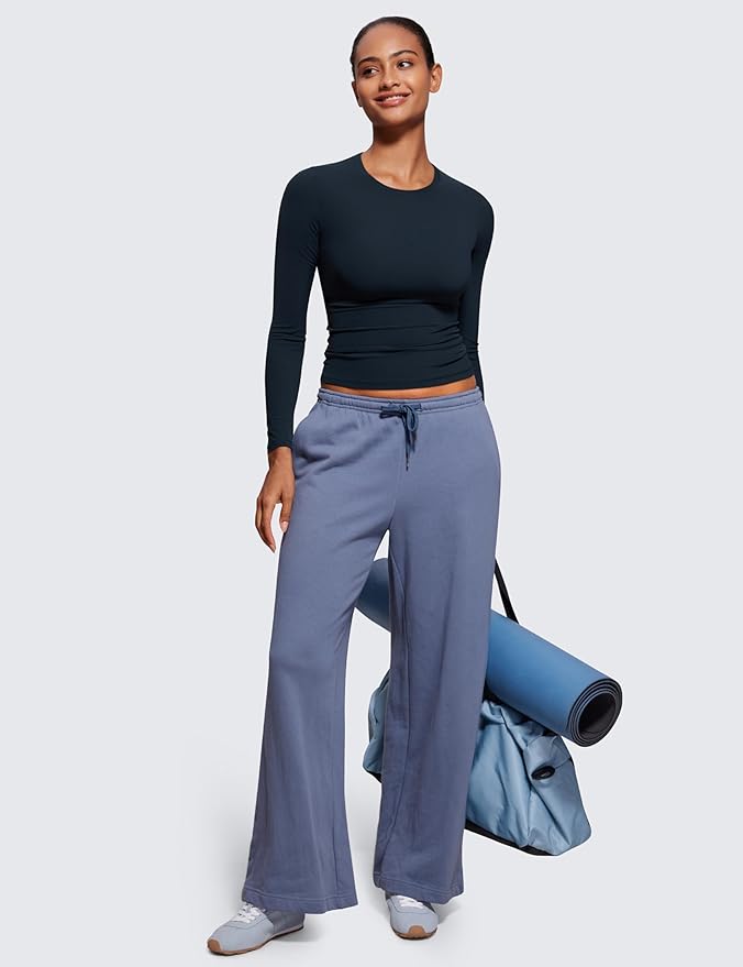 CRZ YOGA Softembrace Crewneck Long Sleeve Shirts for Women - Casual Going Out Tops Soft Basic Fitted Tight Fall T-Shirts