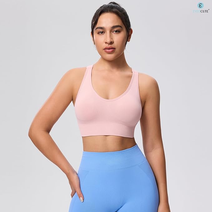 Evercute Sports Bras for Women Padded Medium Support Criss Cross Strappy Bra Seamless High Impact Yoga Exercise Athletic Bras