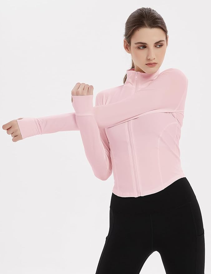 Gihuo Women's Workout Jacket Lightweight Zip Up Athletic Cropped Running Jacket