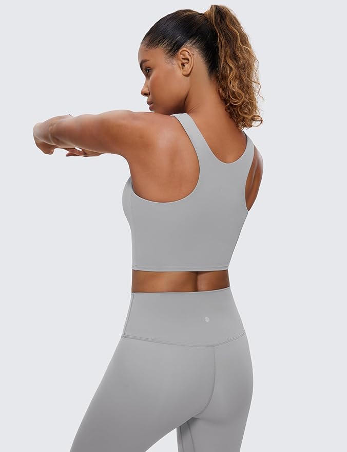 CRZ YOGA Butterluxe High Neck Crop Tank Tops for Women - Racerback Padded Longline Sports Bras Workout