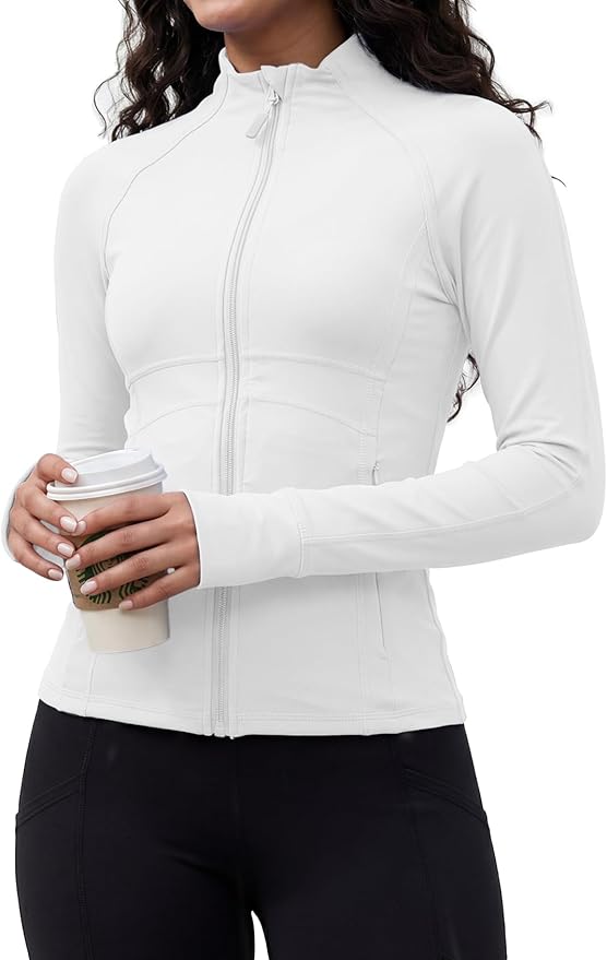 Waitfairy Zip Up Jackets for Women Yoga Gym Top Running Workout Jackets for Woman Track Jacket Women with Thumb Holes
