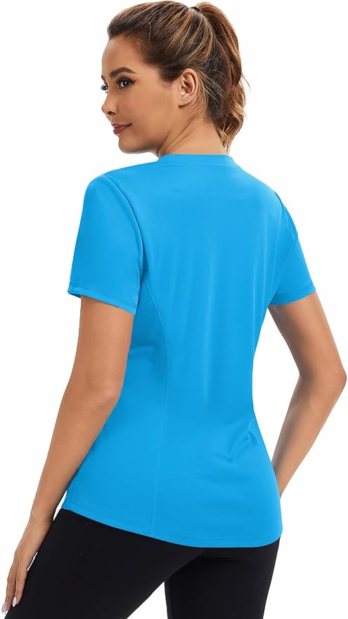 AVOOGUE Women's Short Sleeve Workout Tops Quick Dry Athletic UPF50+ Sun Protection Shirts Gym Hiking Running Yoga Clothes