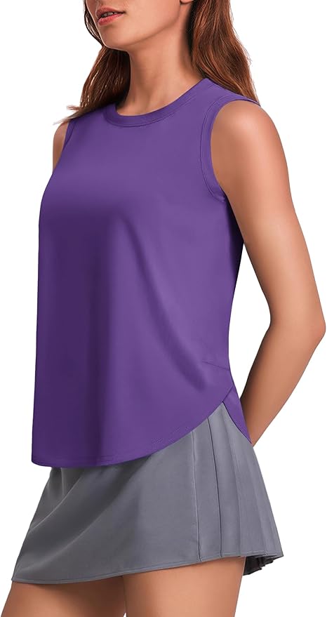 PINSPARK Workout Tank Tops Woman UPF 50+ Yoga Tanks Quick Dry Sleeveless Gym Shirts with Side Slits Loose Fit Athletic Top