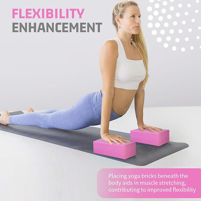 2 Pack 3"x6"x9" EVA Foam Yoga Block Supportive Latex-Free, Non-Slip Exercise Blocks for Pilates, Meditation, Balance, Stretching and Deep Poses