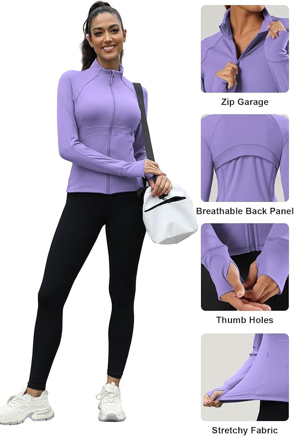 Waitfairy Zip Up Jackets for Women Yoga Gym Top Running Workout Jackets for Woman Track Jacket Women with Thumb Holes