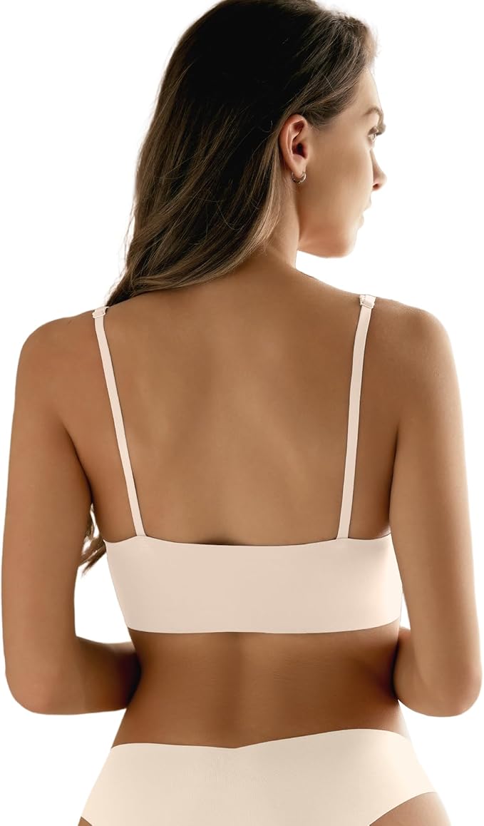 DEANGELMON V Neck Bra Padded Seamless Adjustable Straps Bralettes Everyday Basic Sleeping Bras Multiple Pack