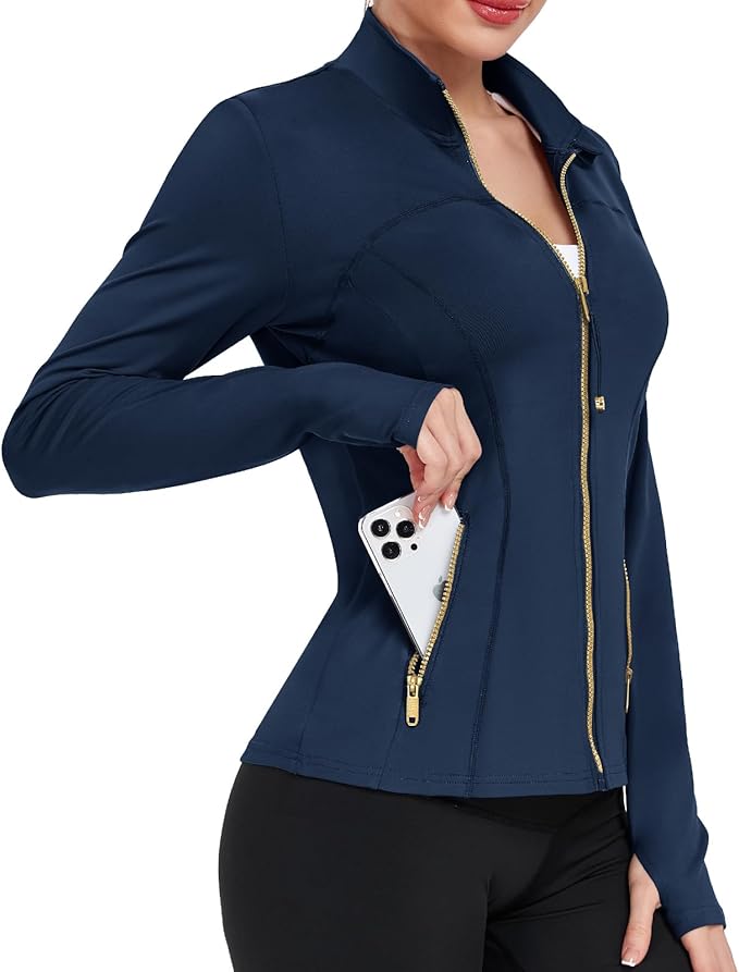Women's Workout Jackets Full Zip Running Yoga Jackets Lightweight Athletic Clothes with Thumb Holes