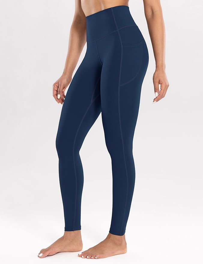 ENERBLOOM Workout Leggings with Pockets for Women High Waist Yoga Pants 25"/28" Cream Soft Lightweight Athletic Gym Tights