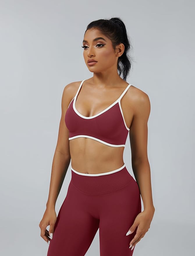 ABOCIW Womens 2 Piece Workout Sets Seamless Color Block Sports Bra Scrunch Butt Lifting High Waist Leggings Gym Set
