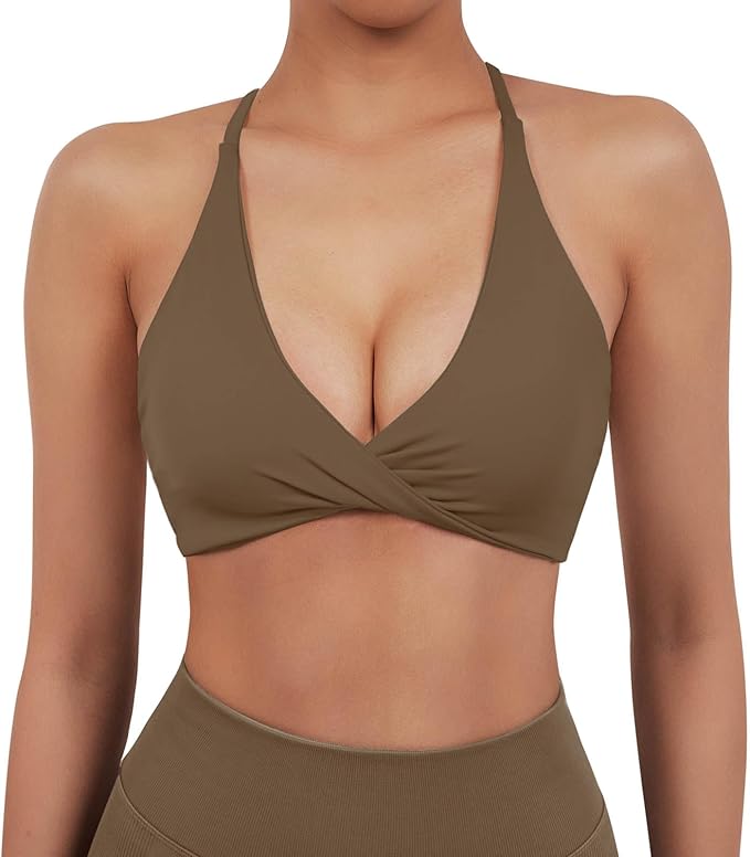 SUUKSESS Women 2 Piece Open Back Strappy Sports Bra Pack Twist V Neck Workout Crops