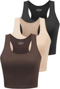 Porvike Sports Crop Tank Tops for Women Cropped Workout Tops Racerback Running Yoga Tanks Cotton Sleeveless Gym Shirts 3 Pack