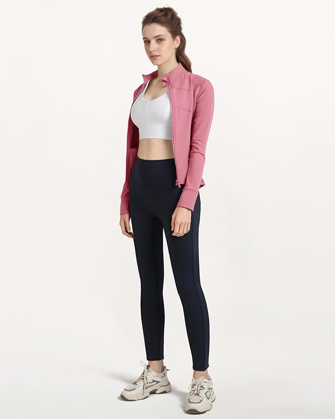Gacaky Women's Slim Fit Workout Running Track Jackets Full Zip-up Yoga Athletic Jacket with Thumb Holes