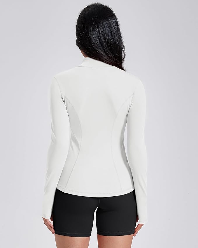 AVGO Womens Workout Jackets Lightweight Athletic Zip Up Jacket Slim Fit Running Gym Top with Pockets & Thumb Holes