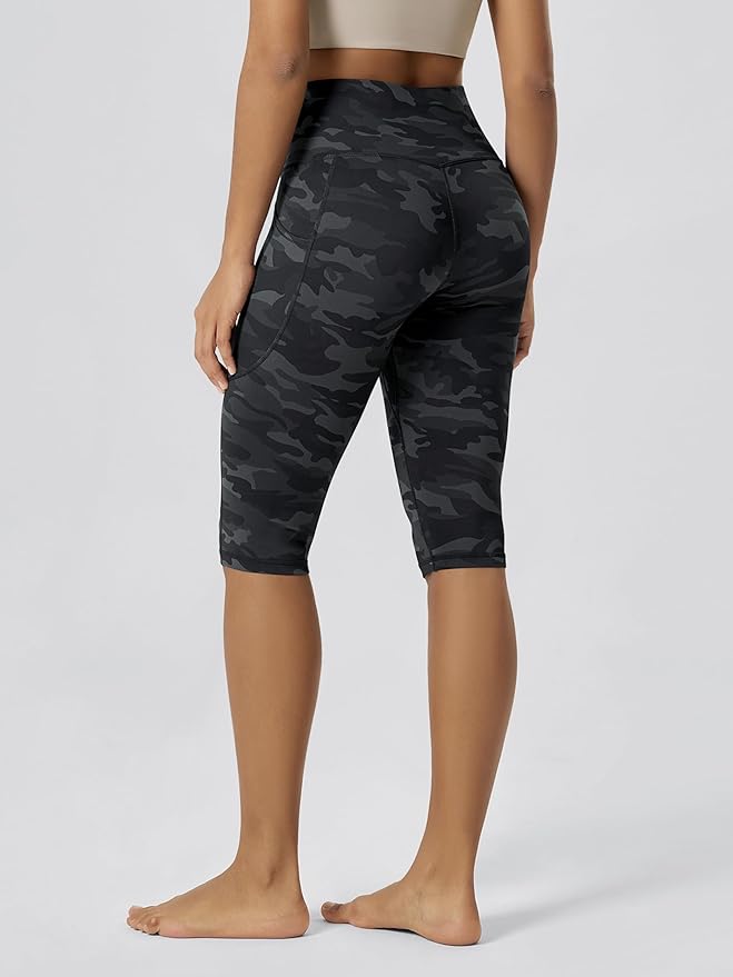 ODODOS Women's High Waisted Yoga Capris with Pockets, Tummy Control Non See Through Workout Athletic Running Capri Leggings