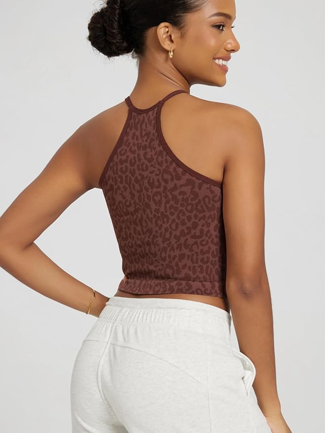 ODODOS Women's Crop 3-Pack Seamless Rib-Knit Camisole Crop Tank Tops