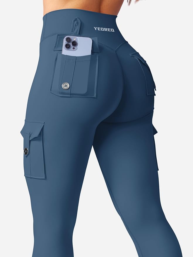 YEOREO CoreFlex Workout Cargo Leggings with Pockets for Women Hidden Scrunch Butt Lifting Leggings Gym Yoga Pants
